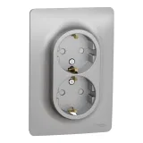 NU206730 SE UNICA NEW РОЗЕТКА двойная, со шторками, с заземлением, винт. зажим., АЛЮМИНИЙ